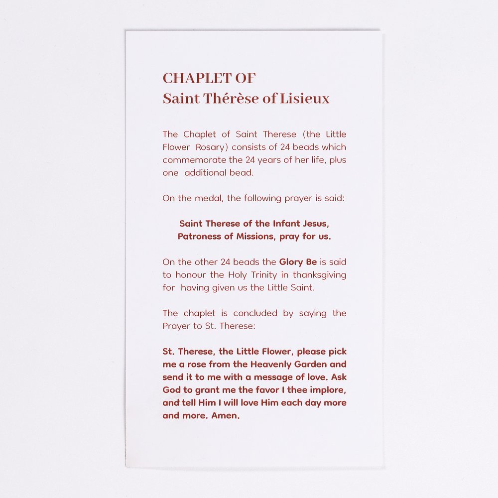 Saint Therese of Lisieux Chaplet Prayer Card