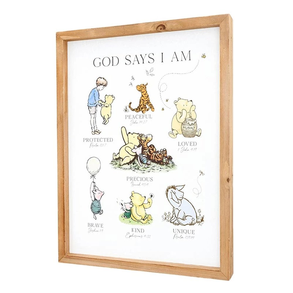 Winnie the Pooh Linen God Says I Am Framed Print