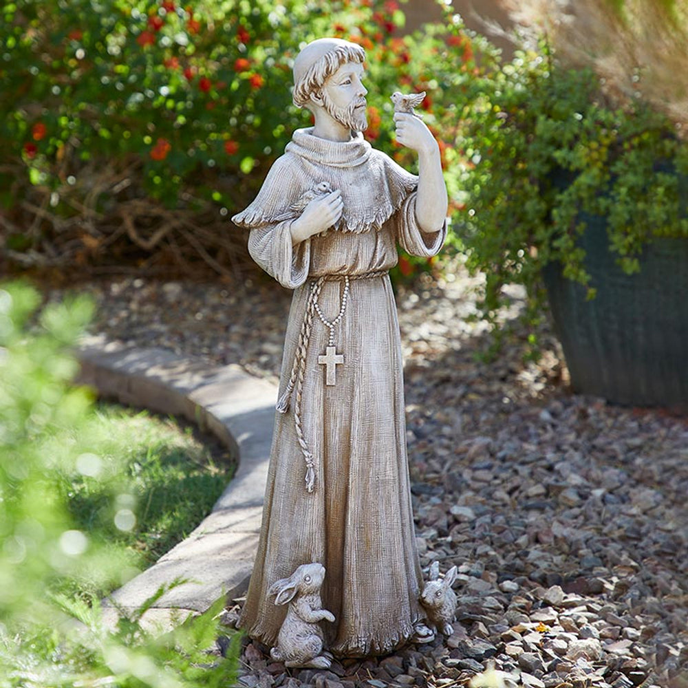St. Francis with Bird & Rabbits Garden Statue - 24"