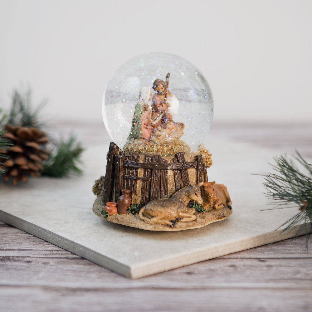 O' Holy Night Musical Nativity Water Dome with Stable Base