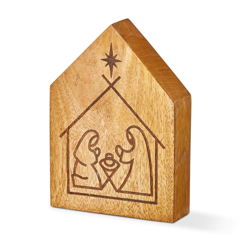 Wood-Burned Nativity Silhouette Block - 7" (H)