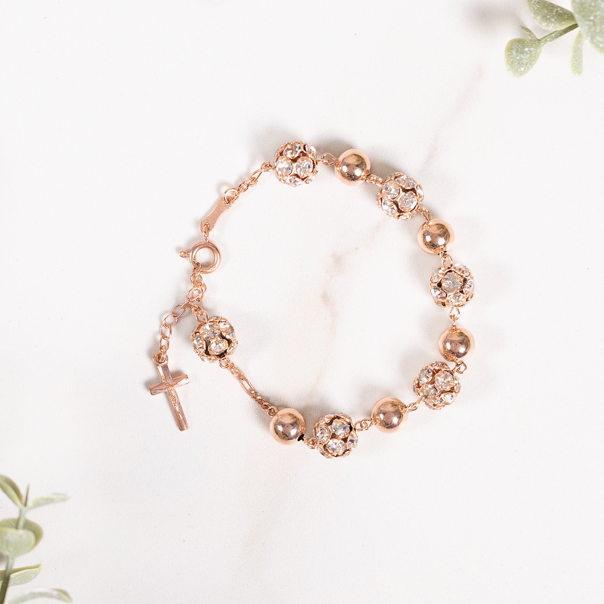 Italian Pavé & Rose Gold Rosary Bracelet