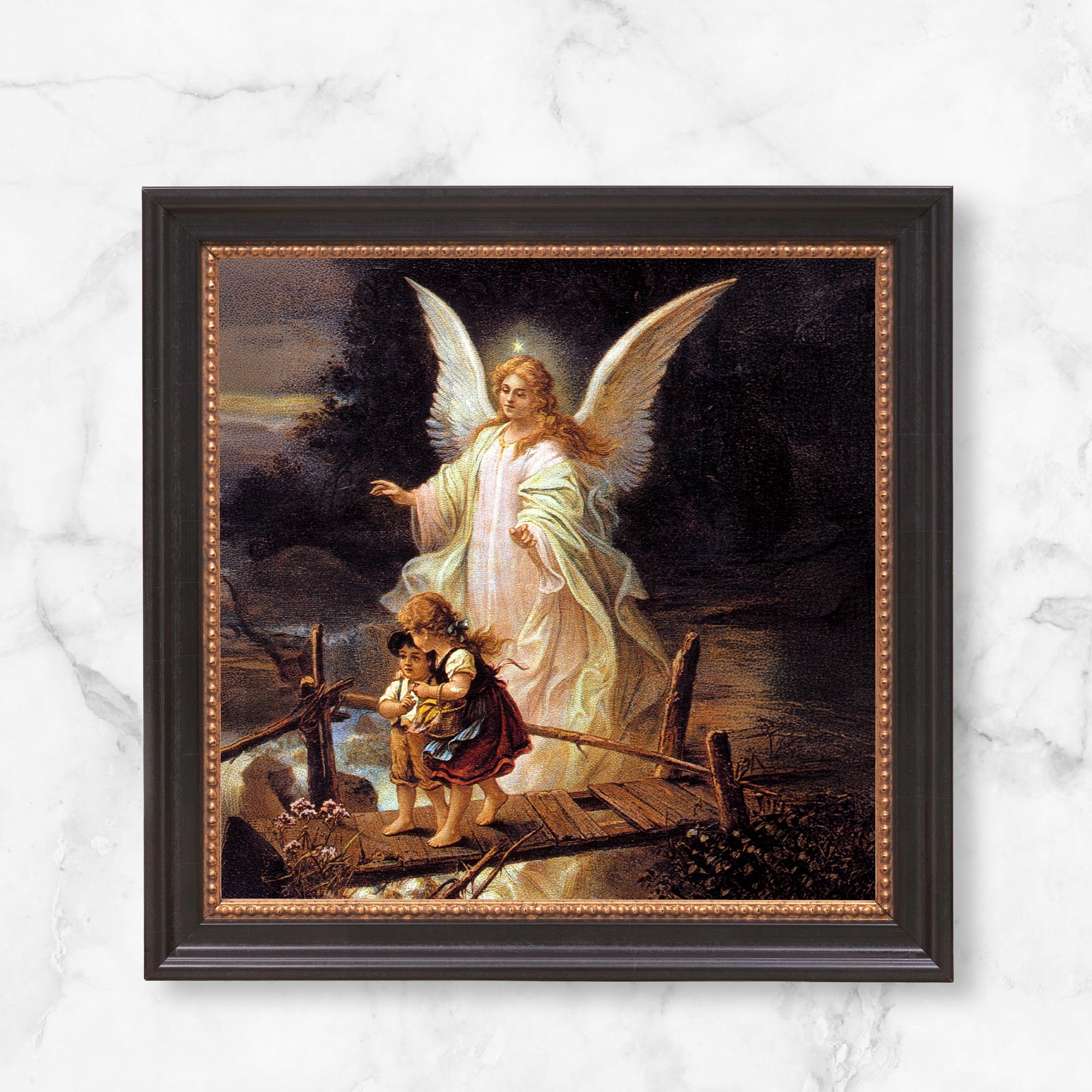 Guardian Angel on the Perilous Bridge Framed Canvas - Sacred Mini Coll