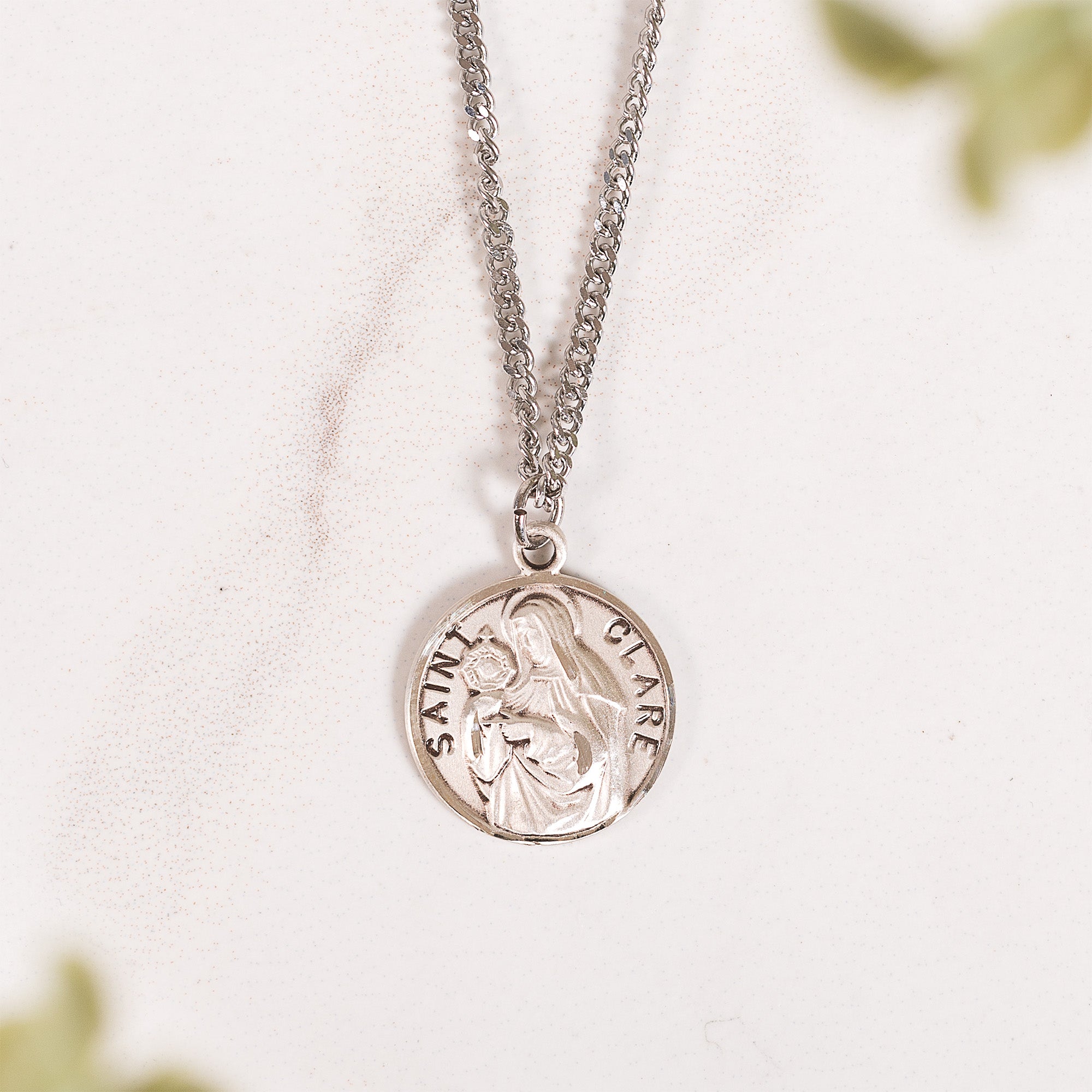 Petite Sterling Round St. Clare Medal Necklace