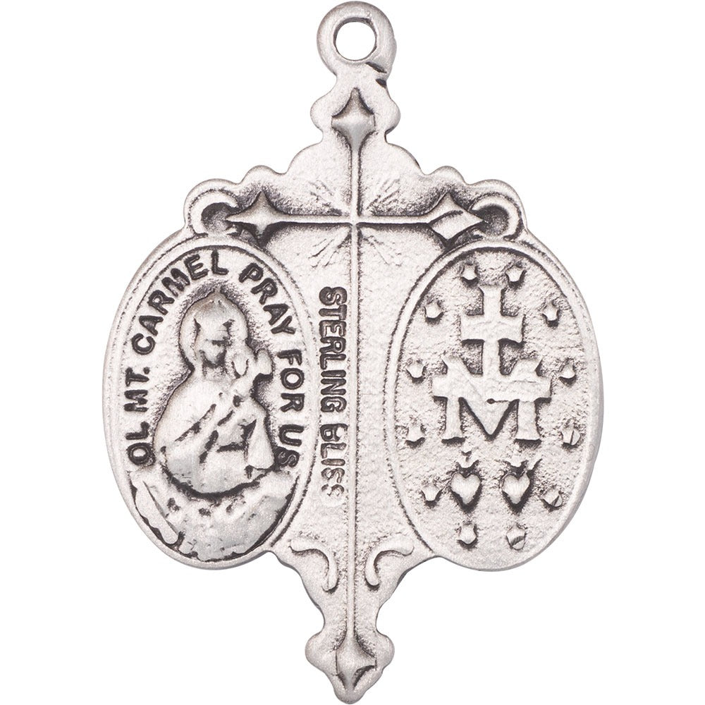 Sterling Silver 3-Way Crucifix, Scapular & Miraculous Medal Necklace - 18"