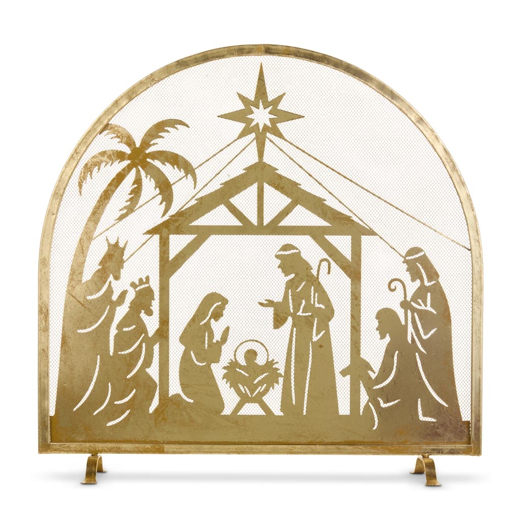 Antique Gold Nativity Fireplace Screen - 30.75"