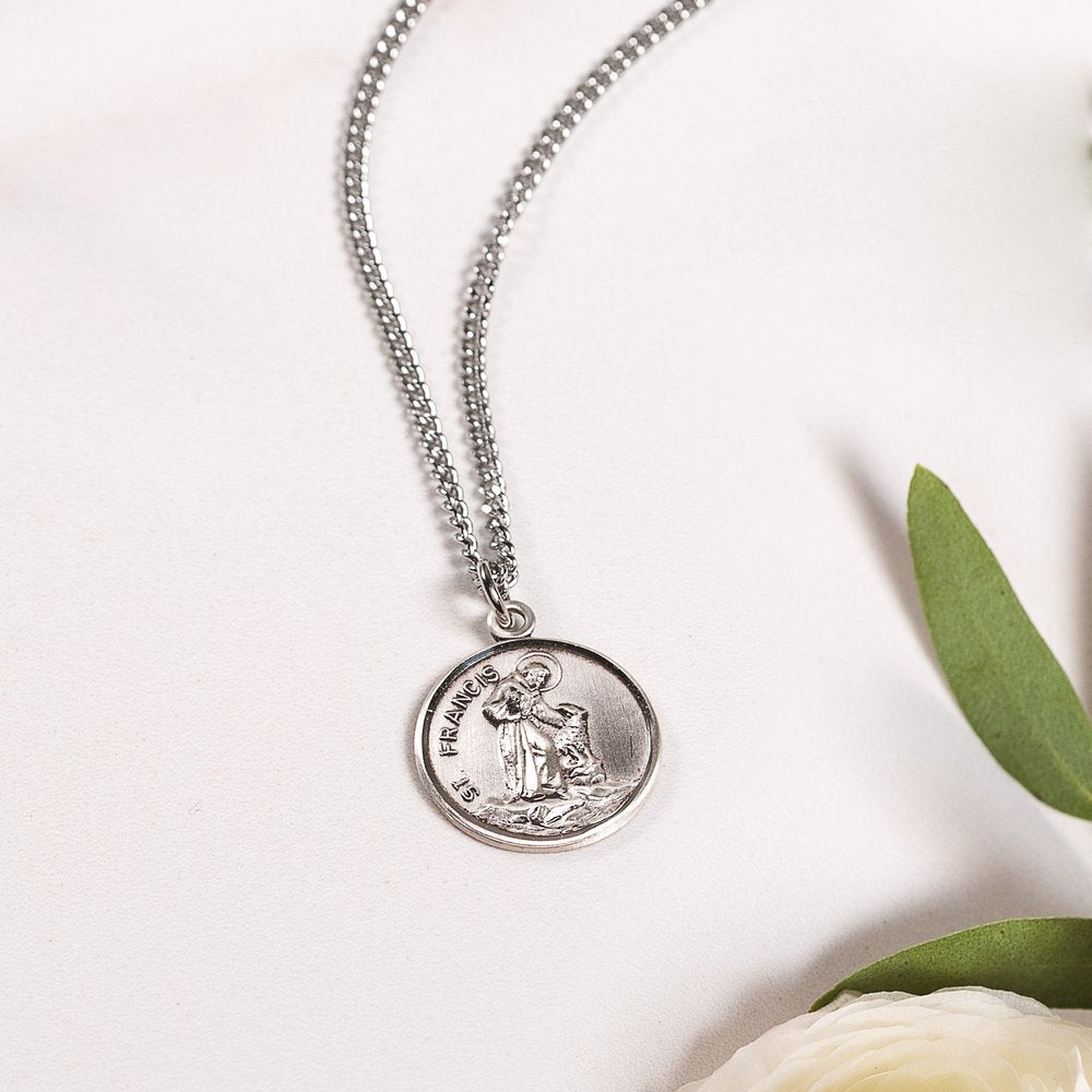 Petite Sterling St. Francis & Lupo Medal Necklace