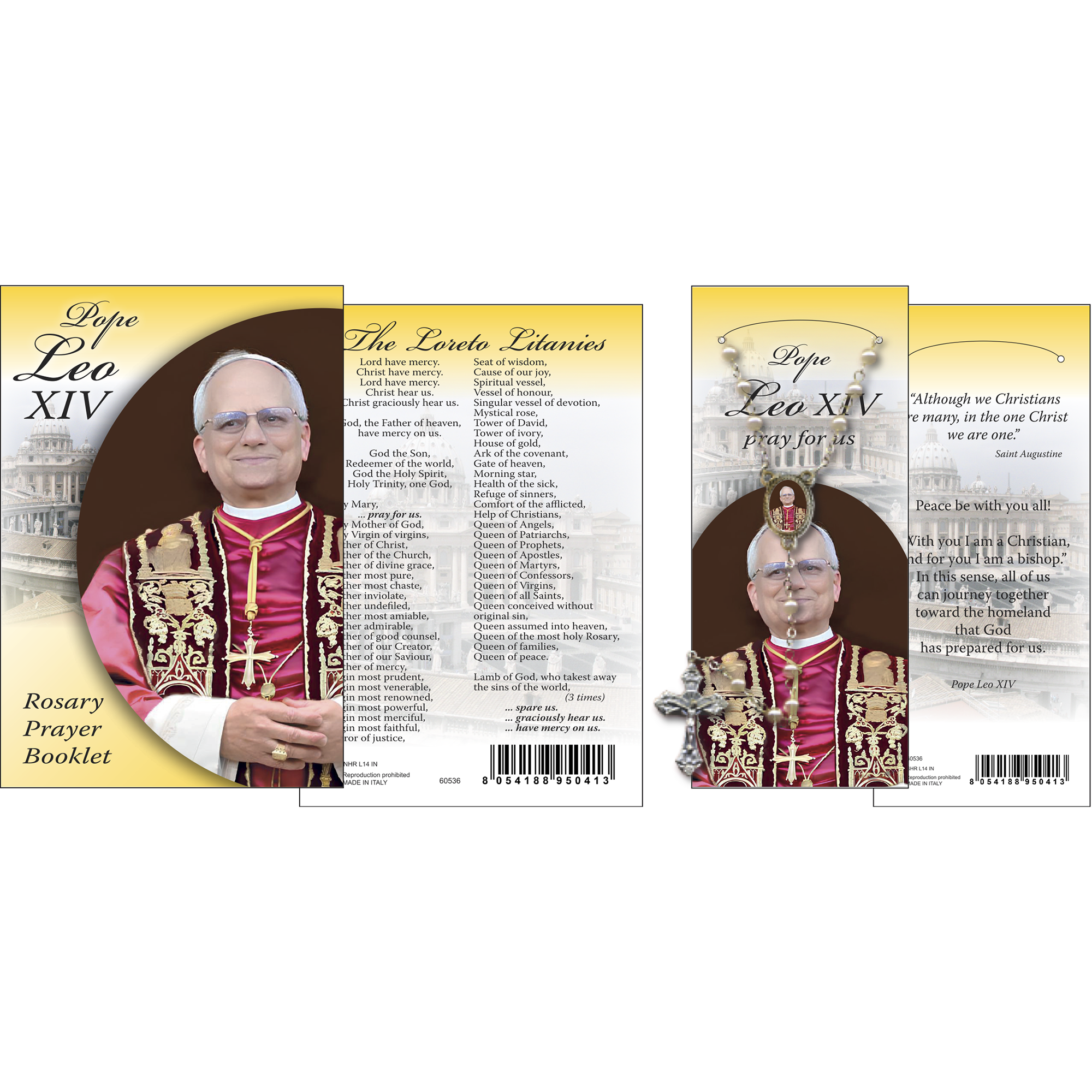 Pope Leo XIV Rosary with Litany of Loreto Prayer Booklet & Bookmark