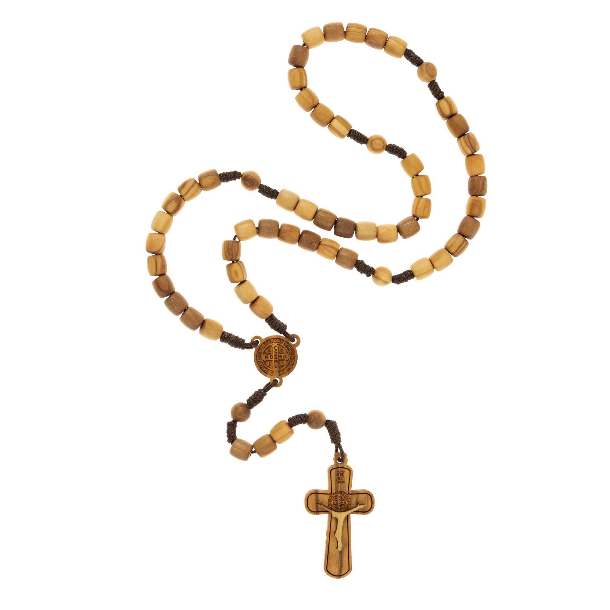 Olive Wood St. Benedict Corded Rosary