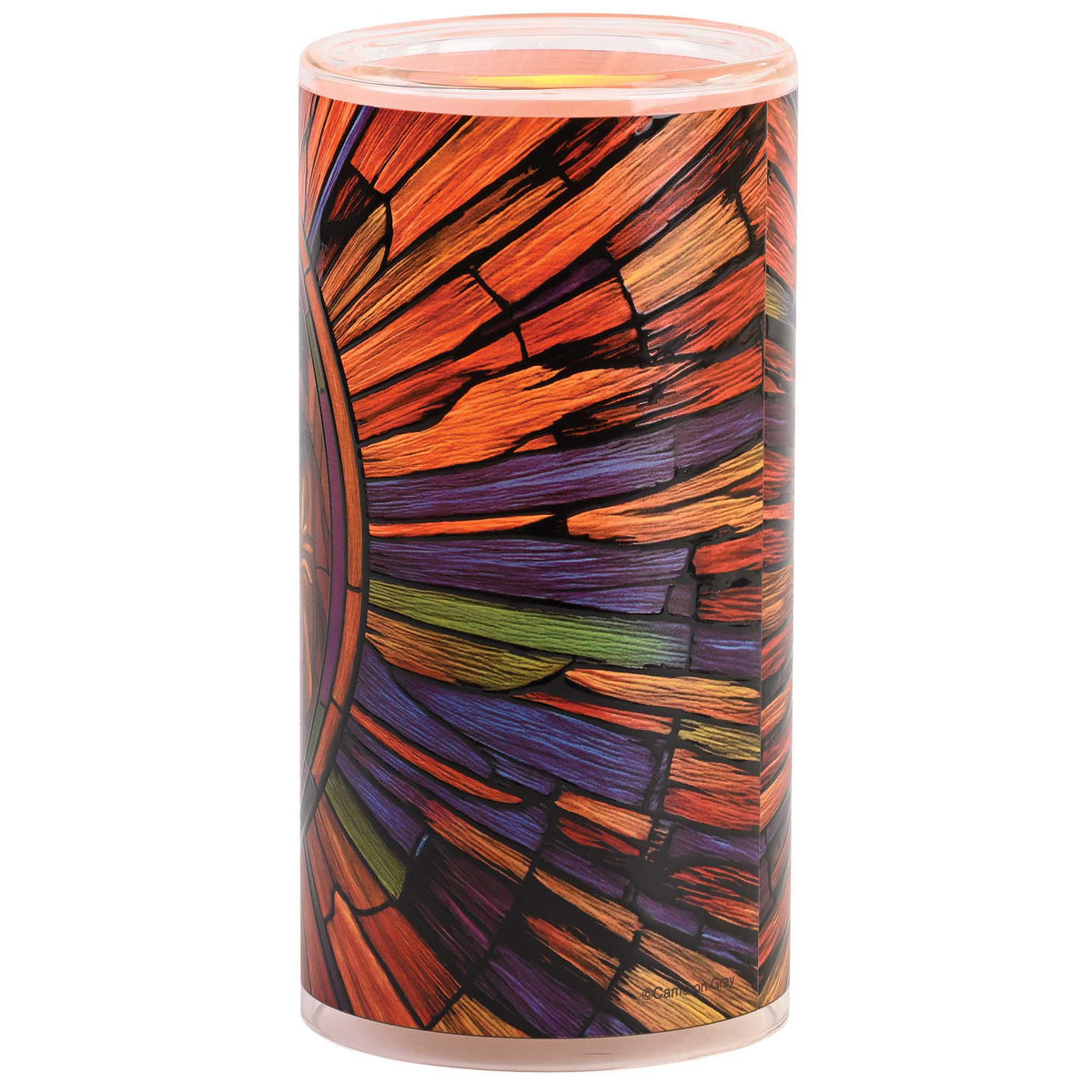 Holy Family Stained Glass Style Candle Holder with 3" LED Candle