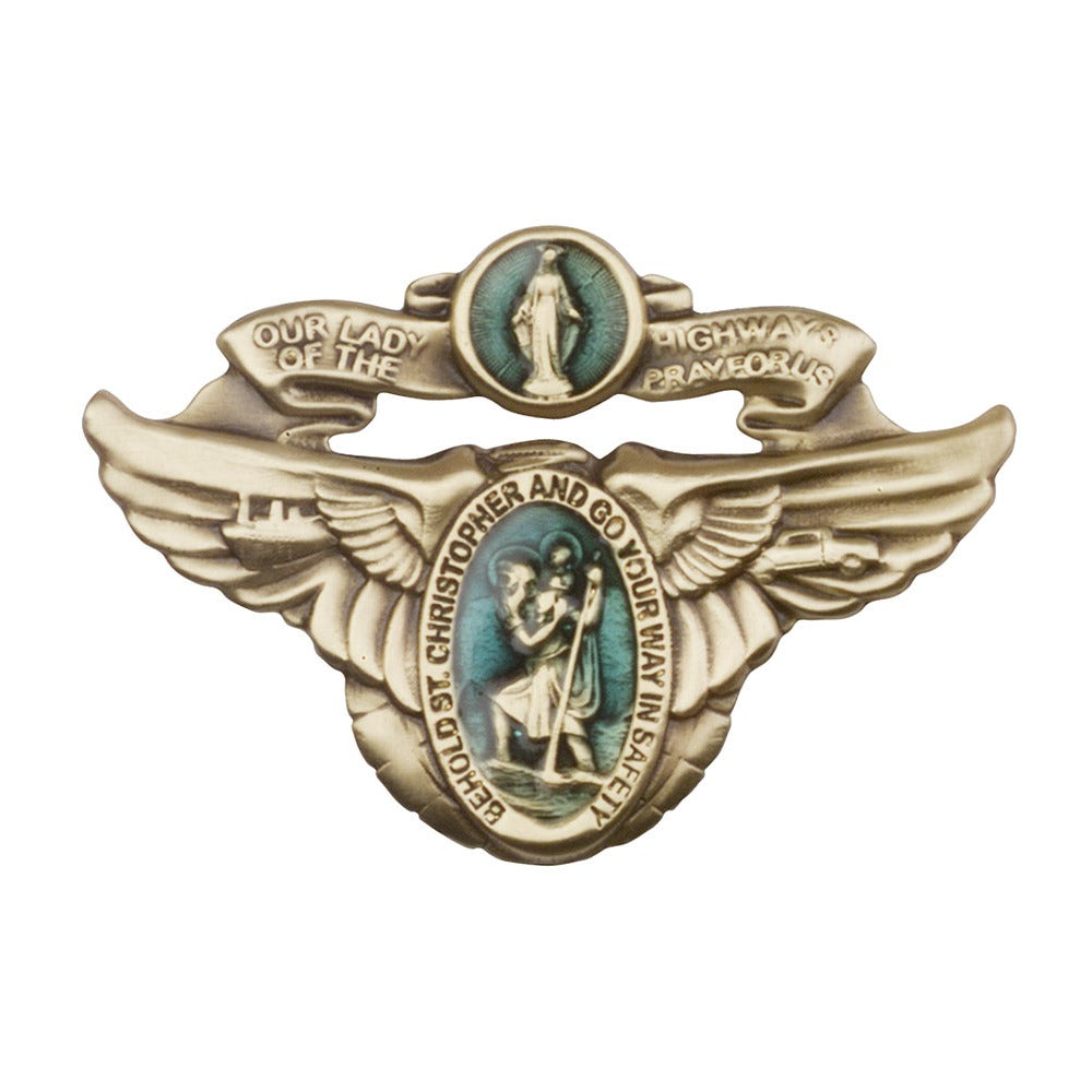 Antique Gold Our Lady of the Highway Visor Clip