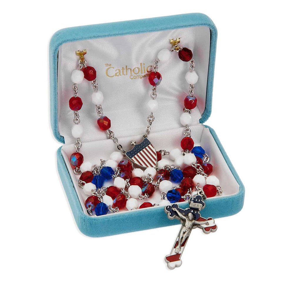 Red, White & Blue America 250th Anniversary Commemorative Glass Rosary
