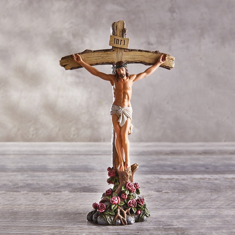 Standing Crucifix With Roses, 11"