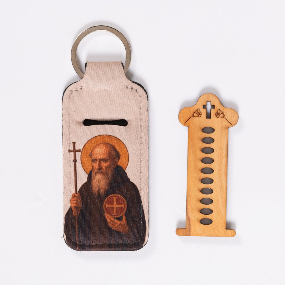 St. Benedict One-Decade Finger Rosary & Pouch Keychain