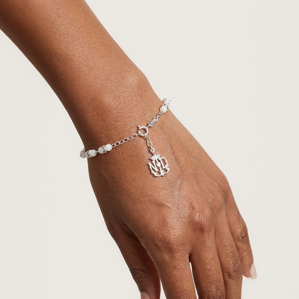 Mother of Pearl & Sterling Silver Notre Dame Rosary Bracelet