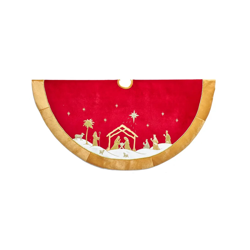 Red & Gold Nativity Tree Skirt - 48"