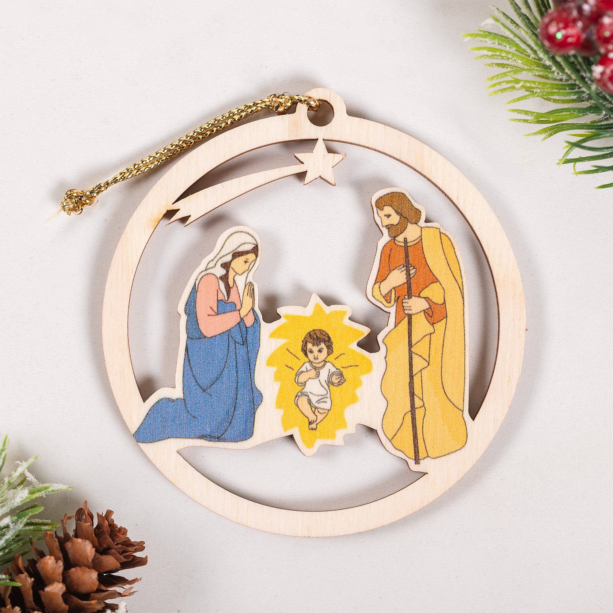 Laser Cut Round Nativity Ornament