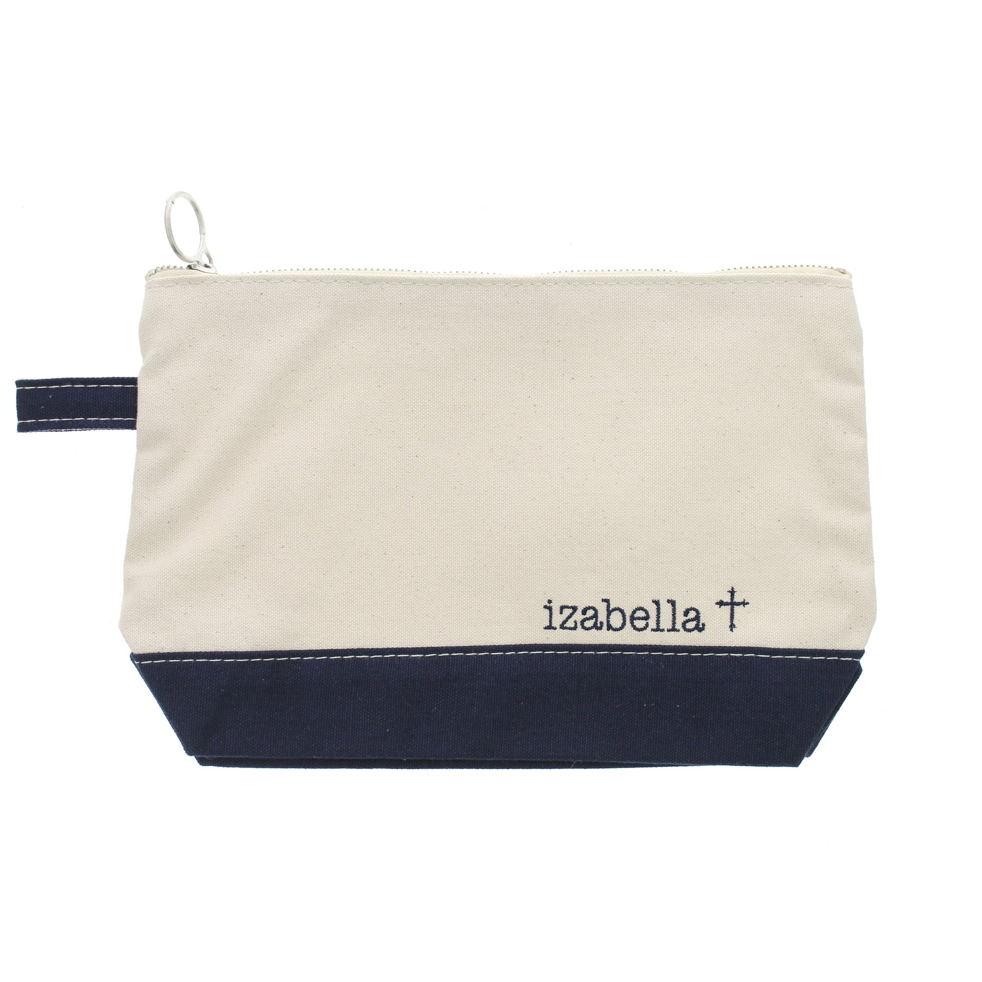 Personalized Natural & Navy Cross Zip Pouch