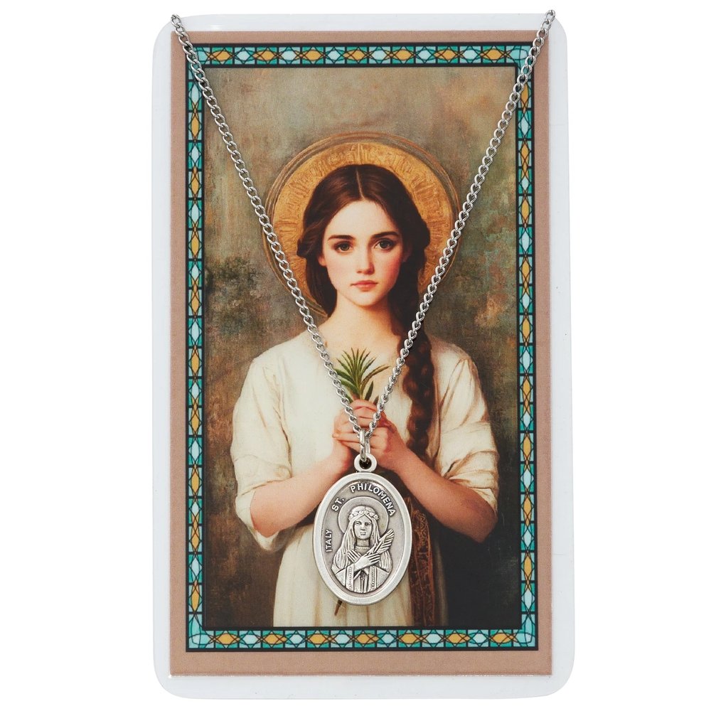 St. Philomena Necklace & Laminated Prayer Card Set