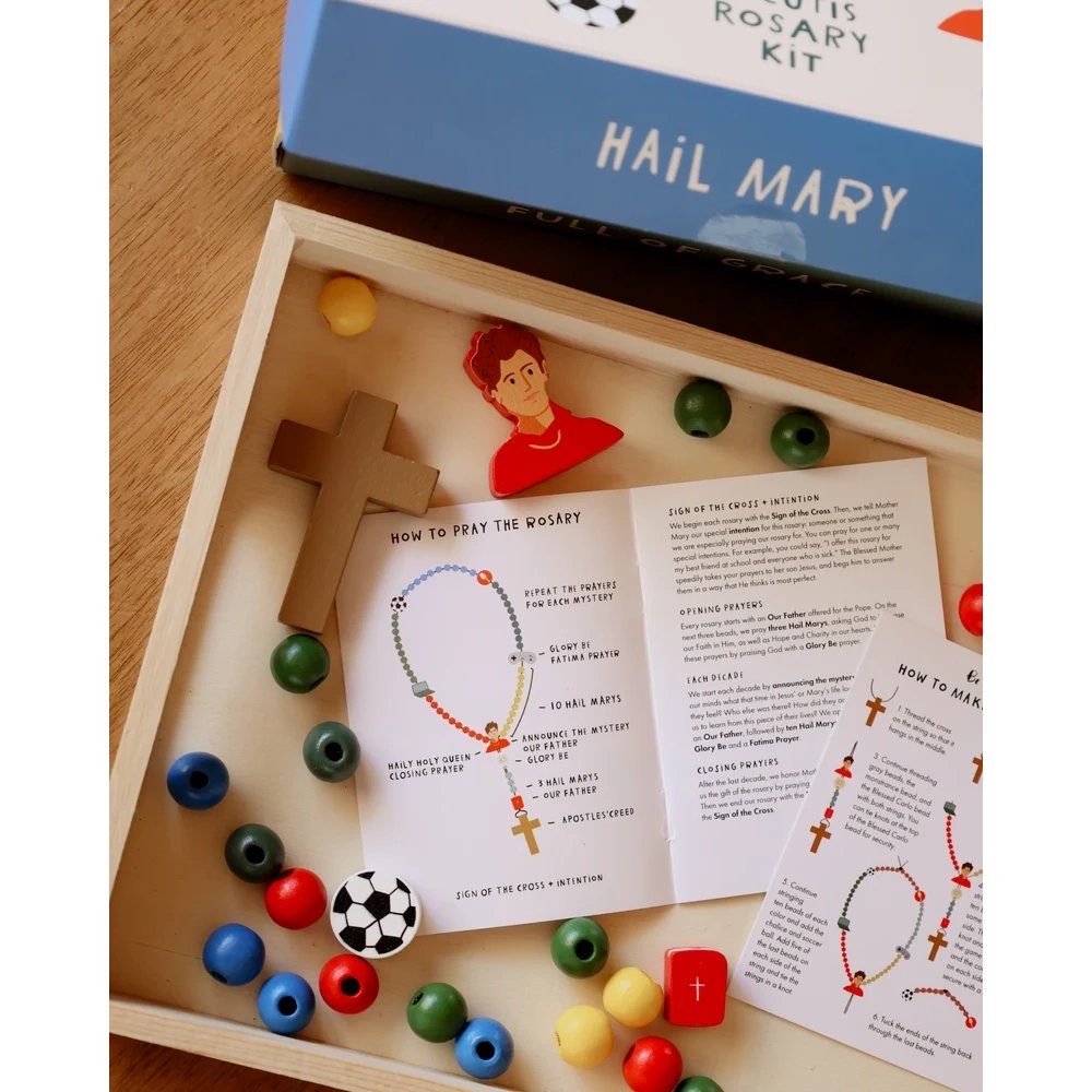 St. Carlo Acutis DIY Wooden Rosary Kit for Kids