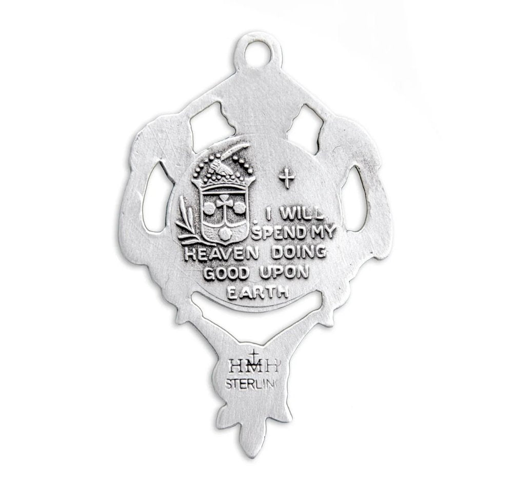 Sterling Silver Rose Wreath Saint Therese Medal