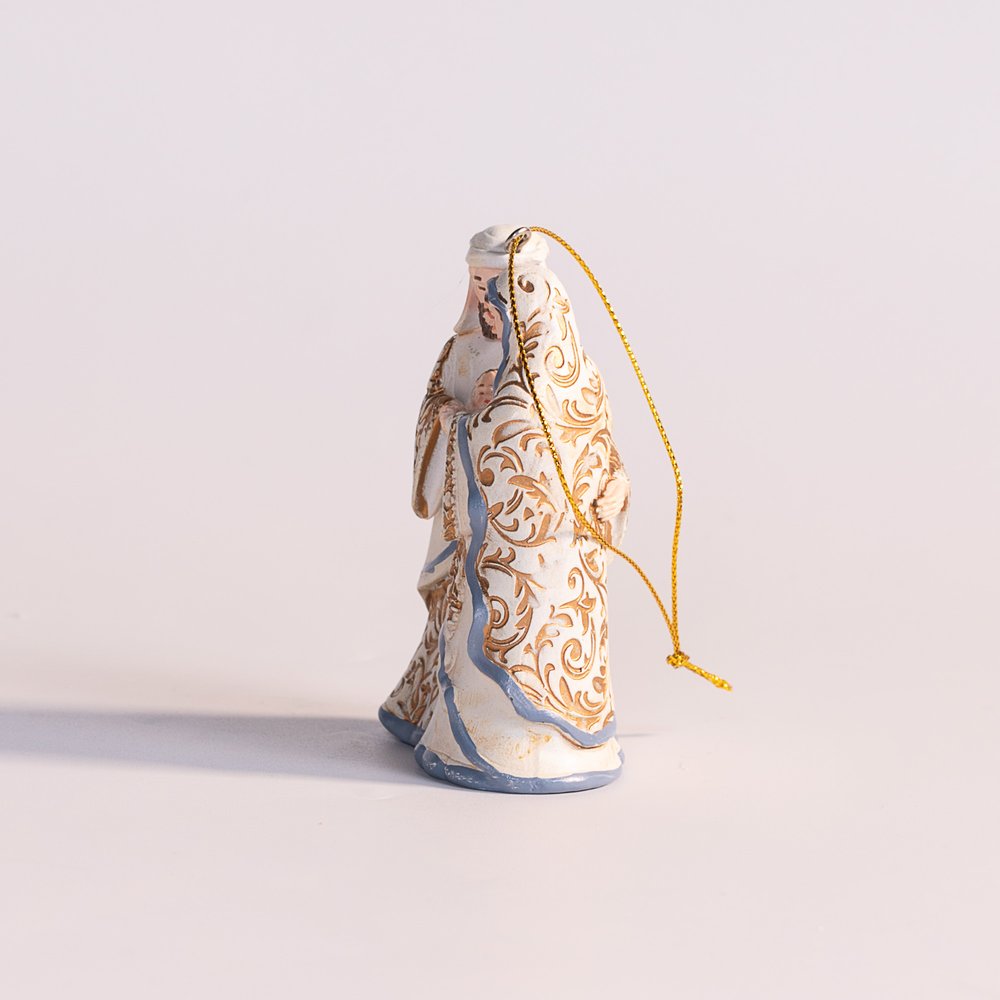 Blue, White & Gold Holy Family Ornament - 3.5"