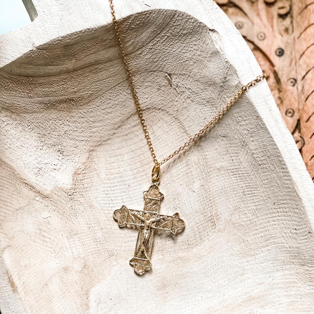 Gold Over Silver Filigree Crucifix Necklace