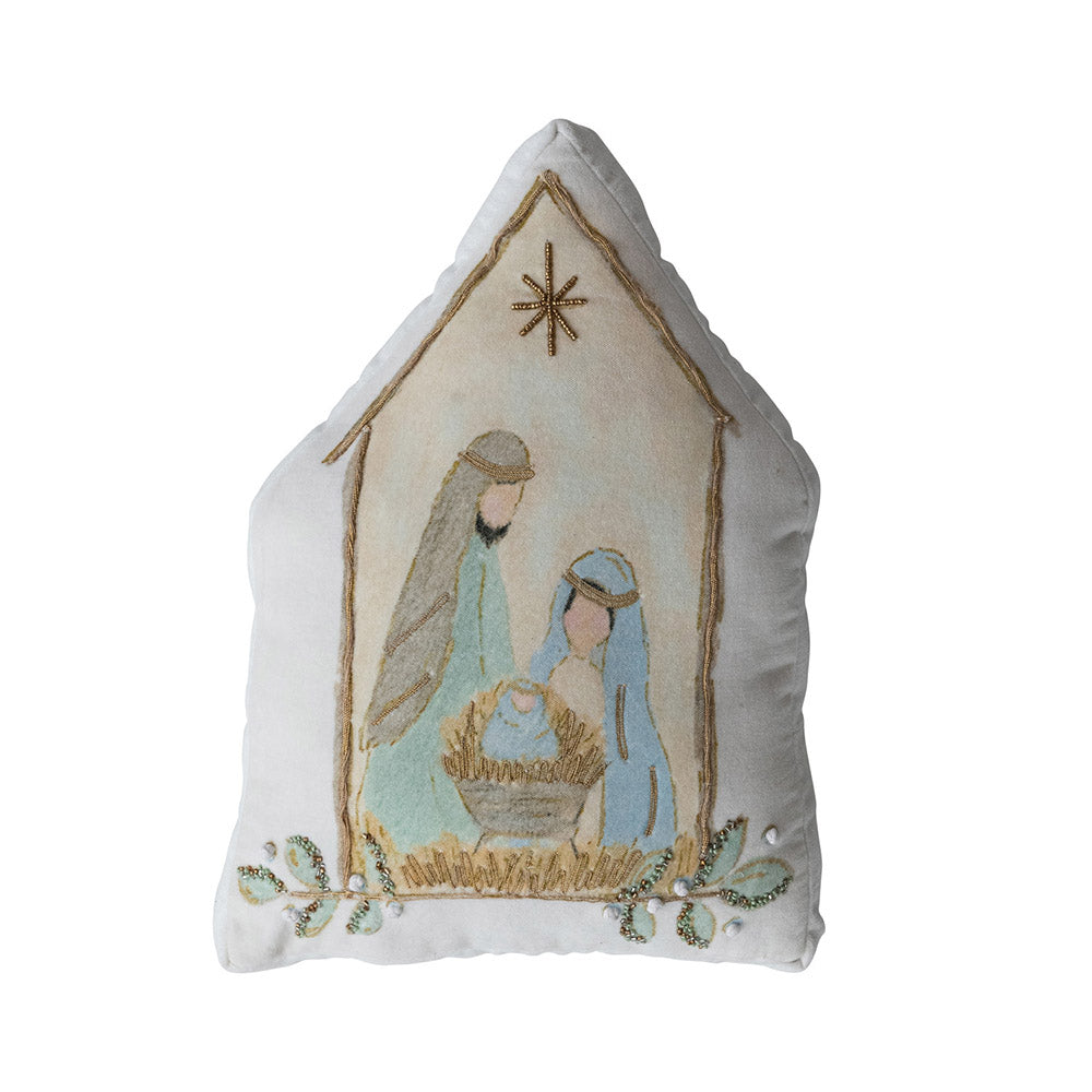 Beaded Hand-Embroidered Velvet Nativity Pillow
