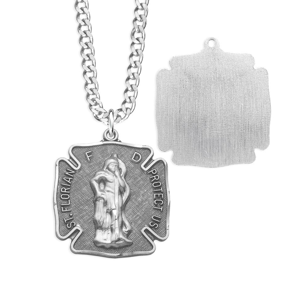 St. Florian Fireman's Cross Necklace & Prayer Card Set - 24"