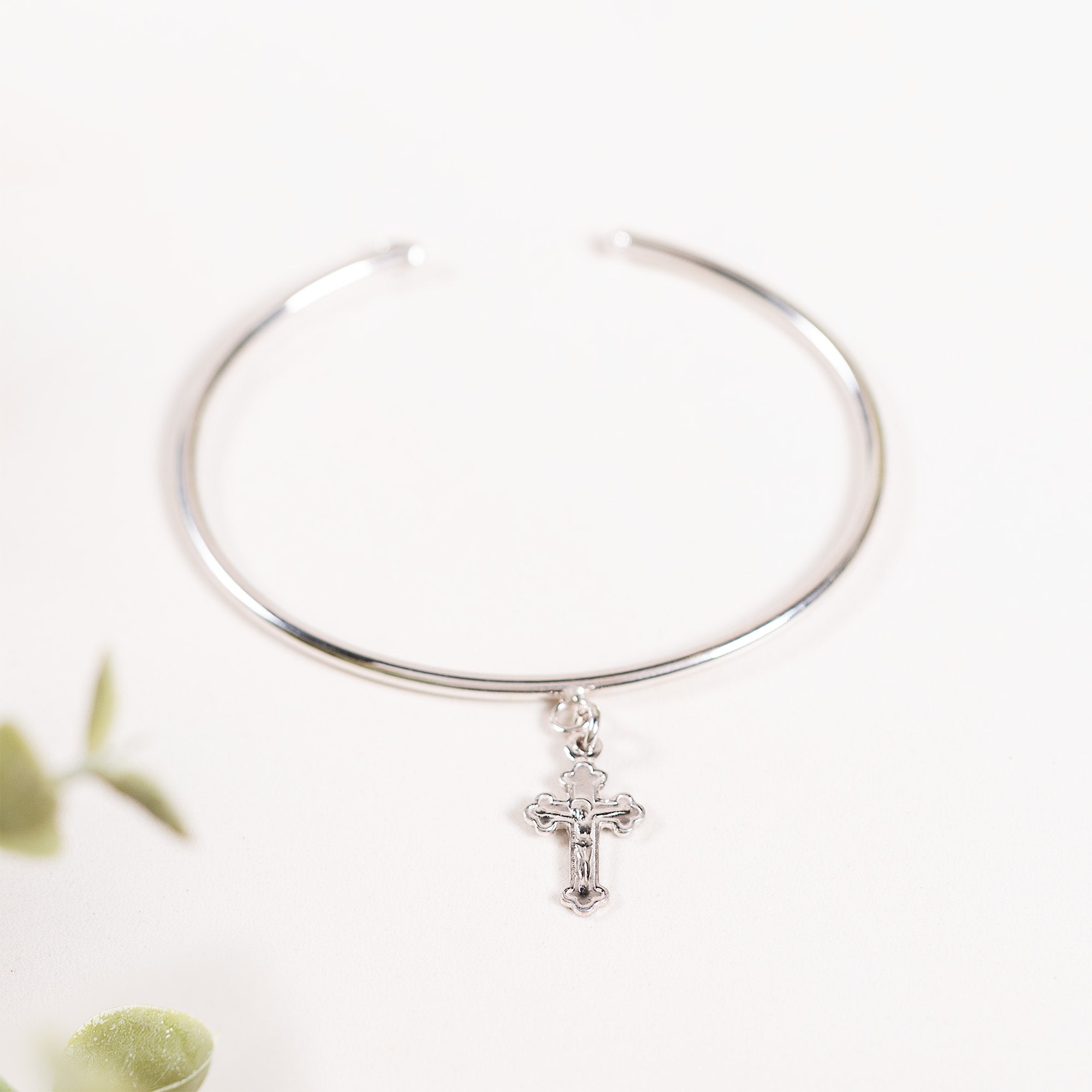 Italian Sterling Silver Crucifix Bangle