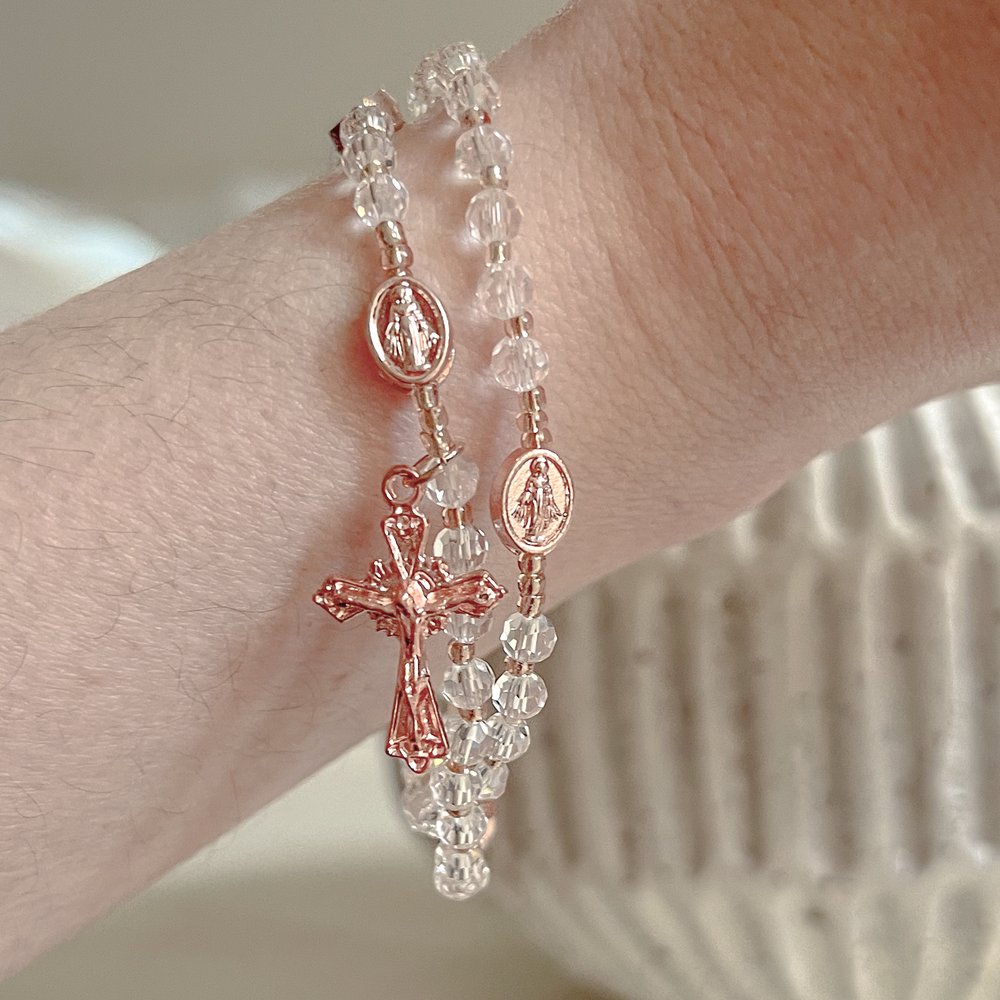 Crystal Miraculous Medal Twist Rosary Bracelet