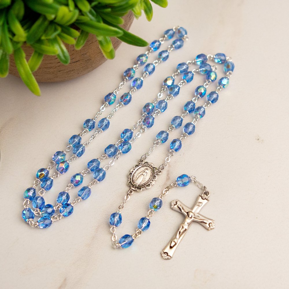 Bohemian Glass Birthstone Rosary – Zircon / December