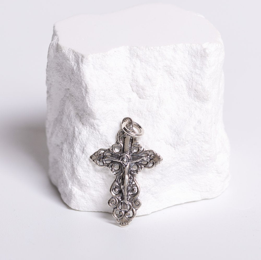 Sterling Silver Byzantine Heirloom Crucifix Pendant - .75"