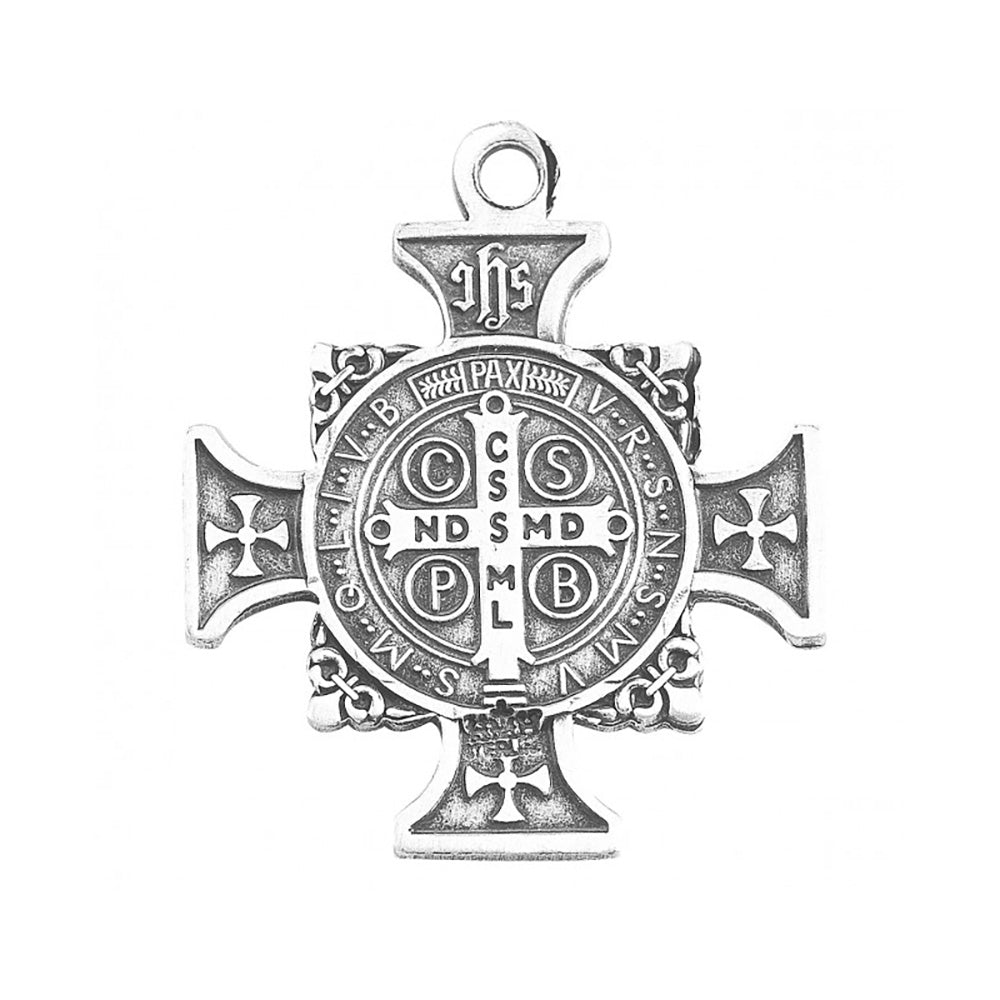 Ornate Sterling St. Benedict Medal Cross Necklace