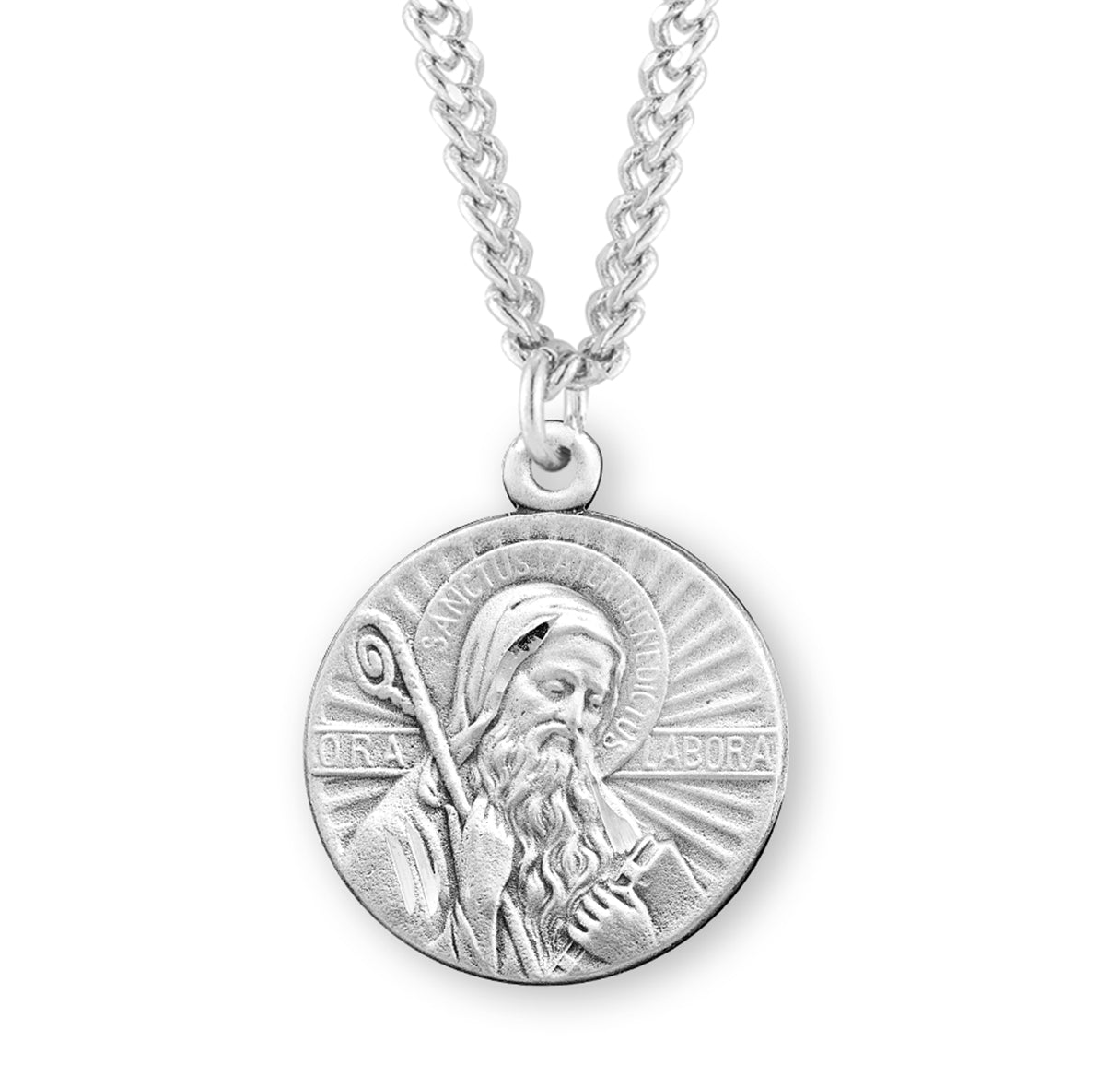 Sterling Ora Et Labora St. Benedict Medal Necklace