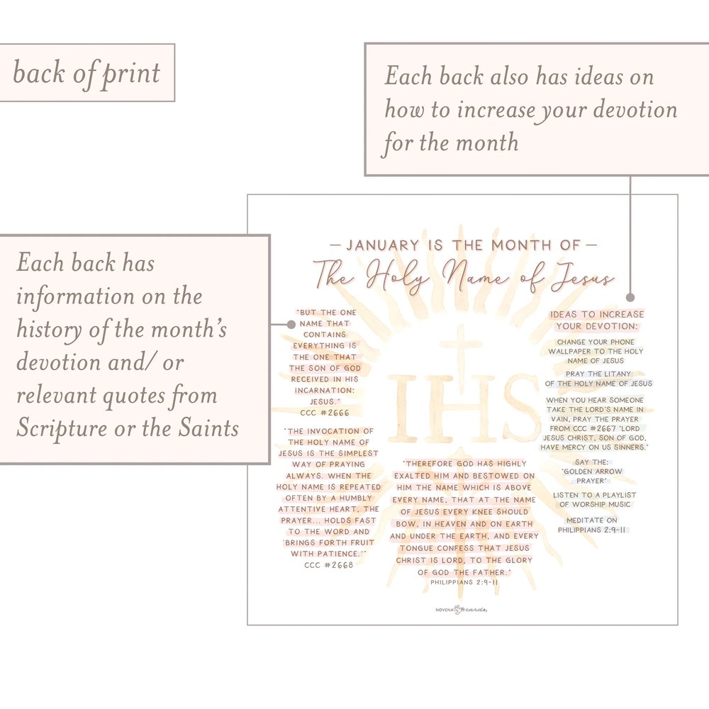 12 Catholic Monthly Devotion Prints & Acrylic Stand