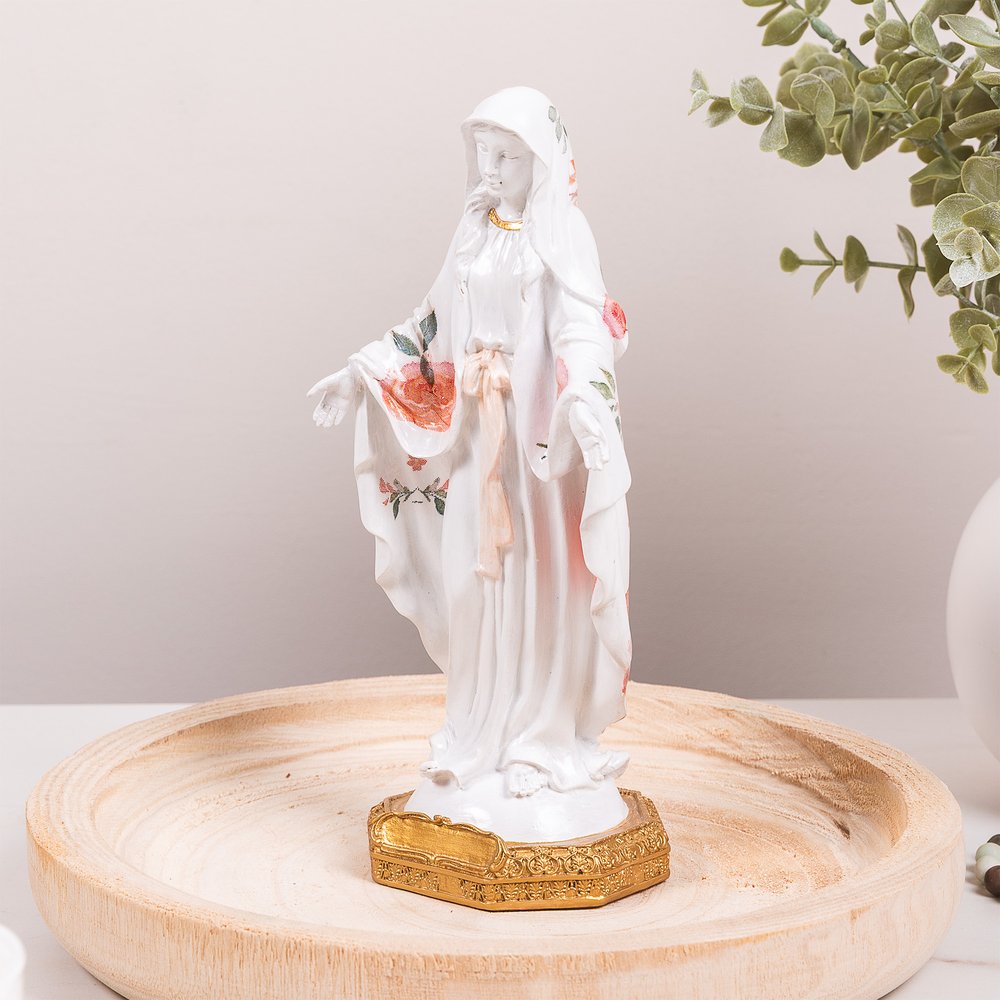 Floral Our Lady of Grace Mystical Rose Statue - 8"