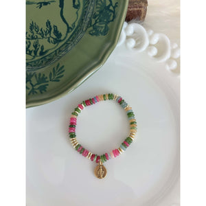 Miraculous Mary Stretch Bracelet with Colorful Rondelle Gemstones