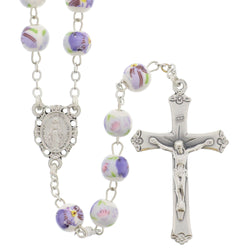 Purple Floral Ceramic Rosary