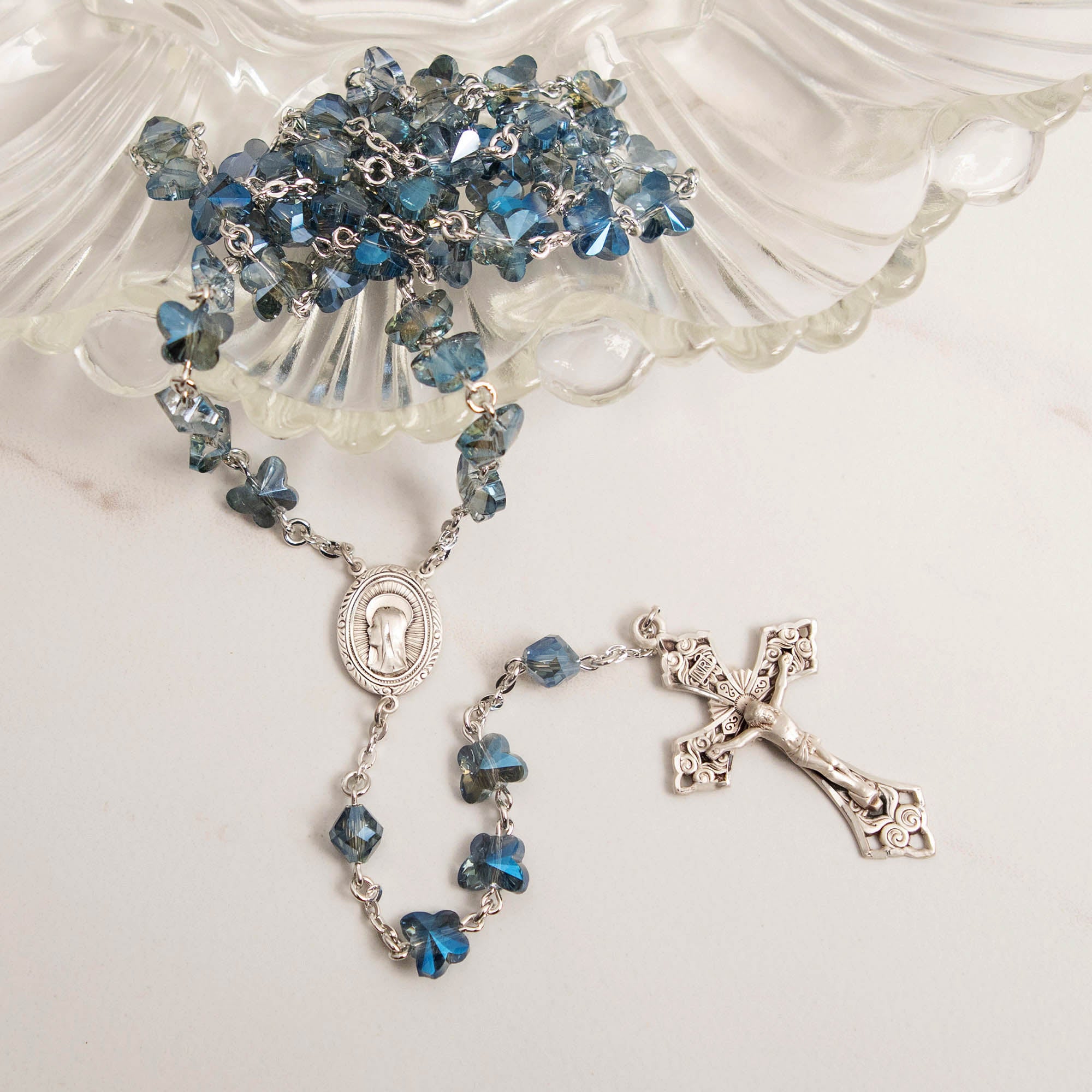 Blue Crystal Butterfly Rosary