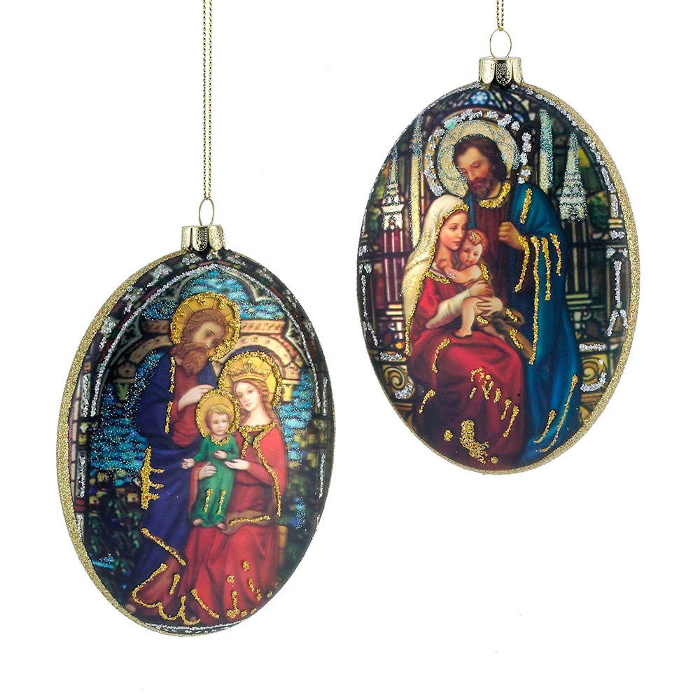 Glass & Glitter Regal Holy Family Ornaments - Set of 2