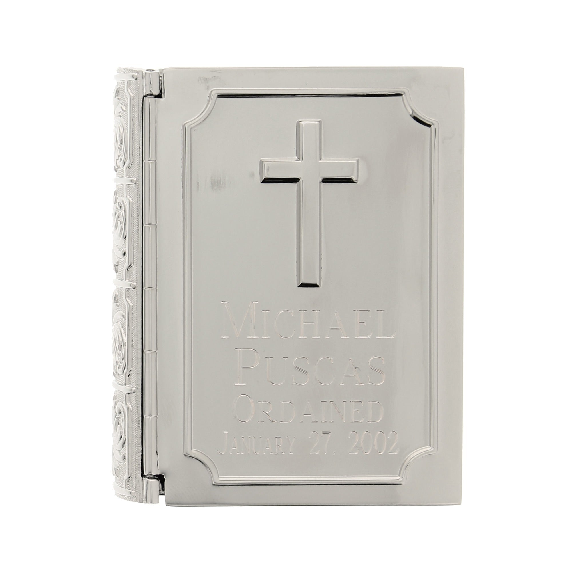 Personalized Silver Bible Ordination Keepsake Box - 3.5"