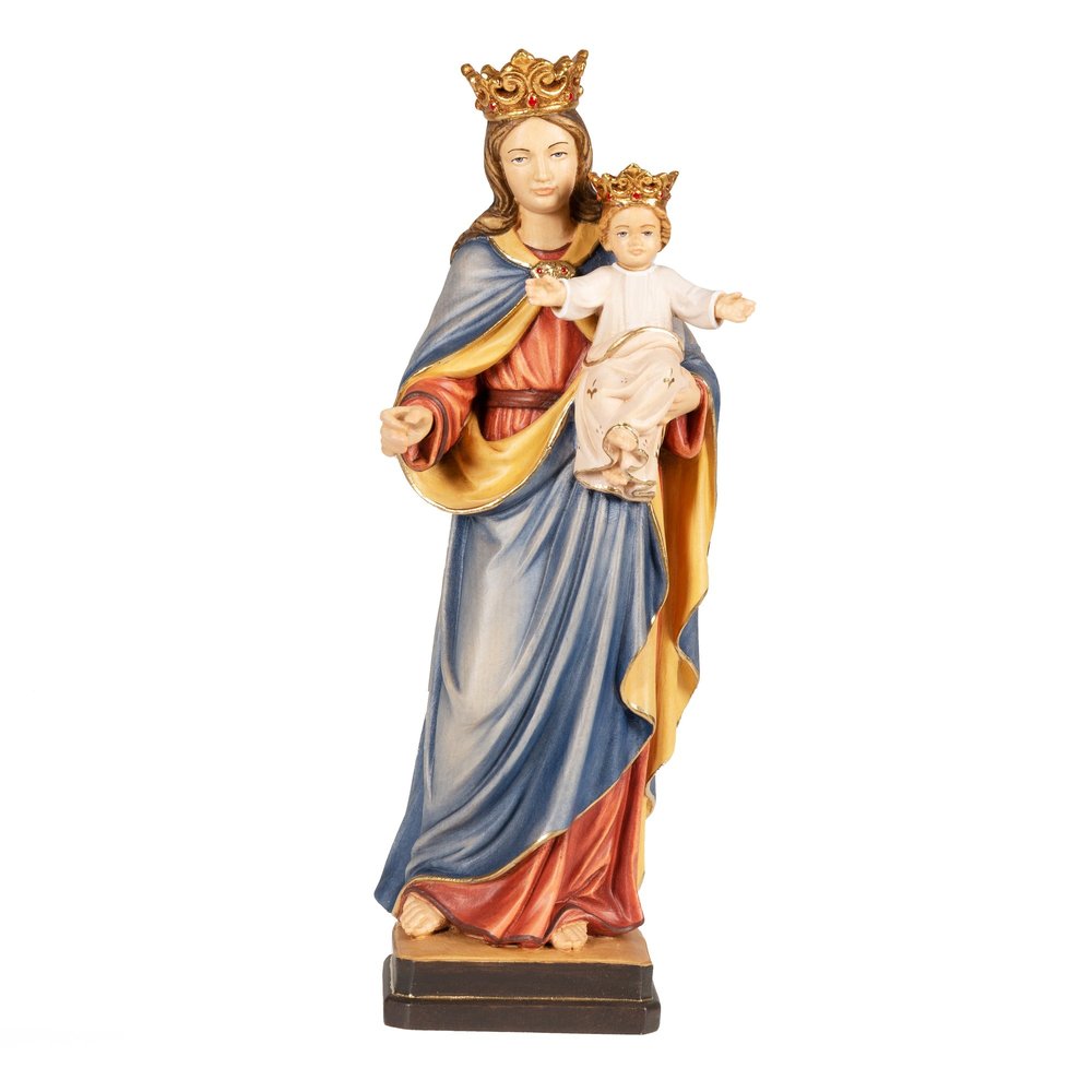 Madonna and Child with Crowns Italian Wood Statue - 12"