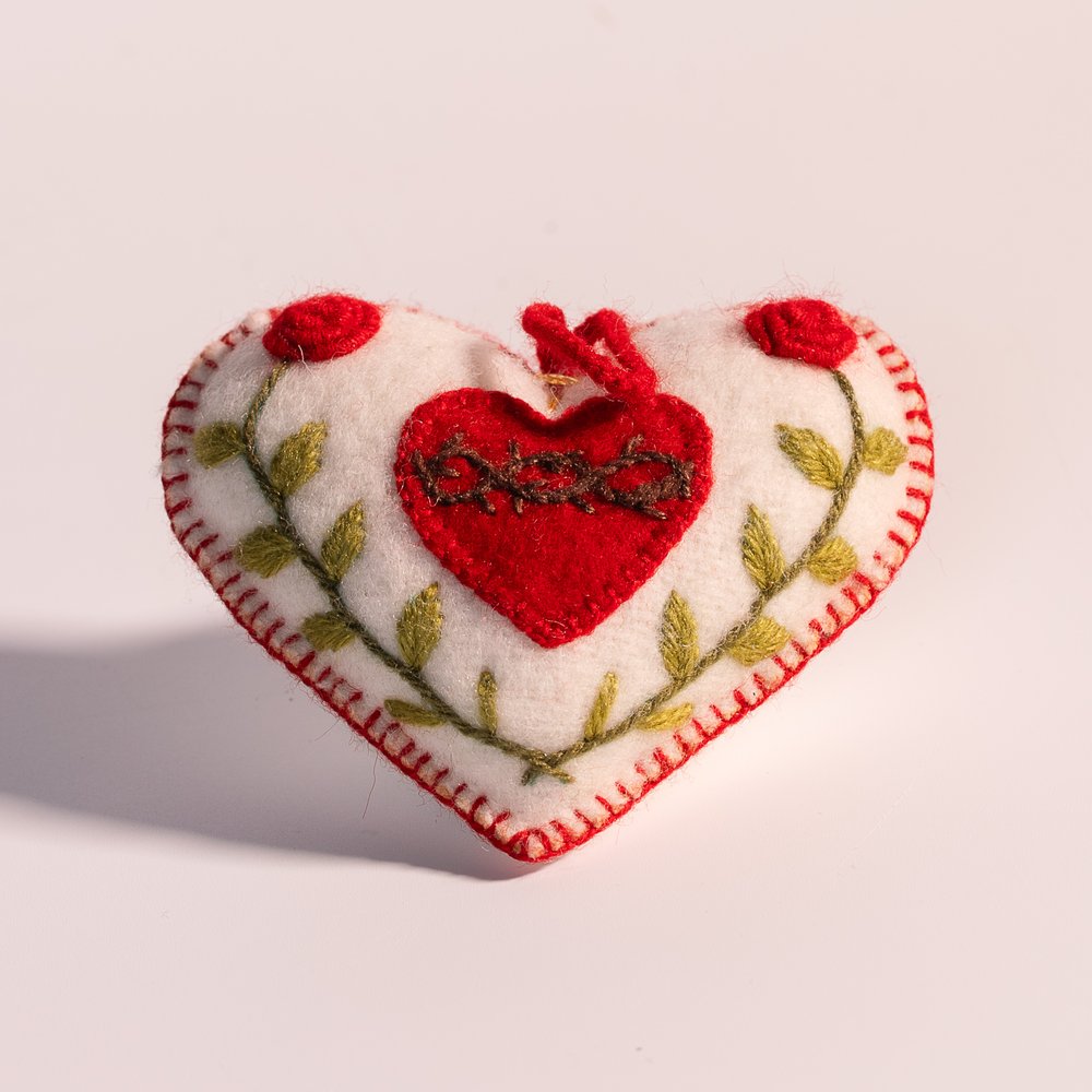 Embroidered Wool Sacred Heart Ornament