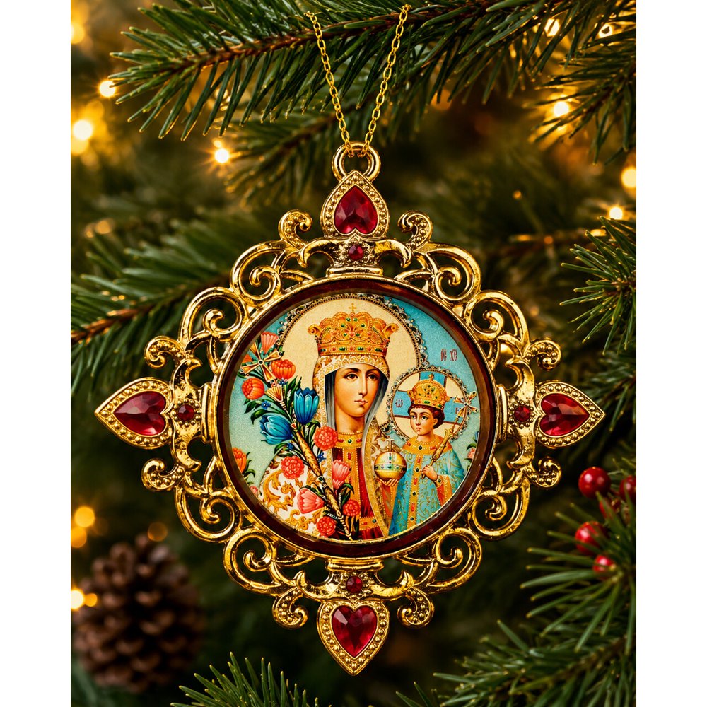 Virgin Mary Unfading Bloom Jeweled Icon Ornament