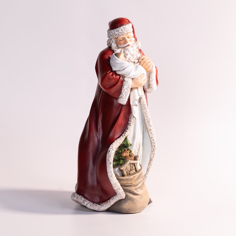 Adoring Santa with Gifts Statue - 12"