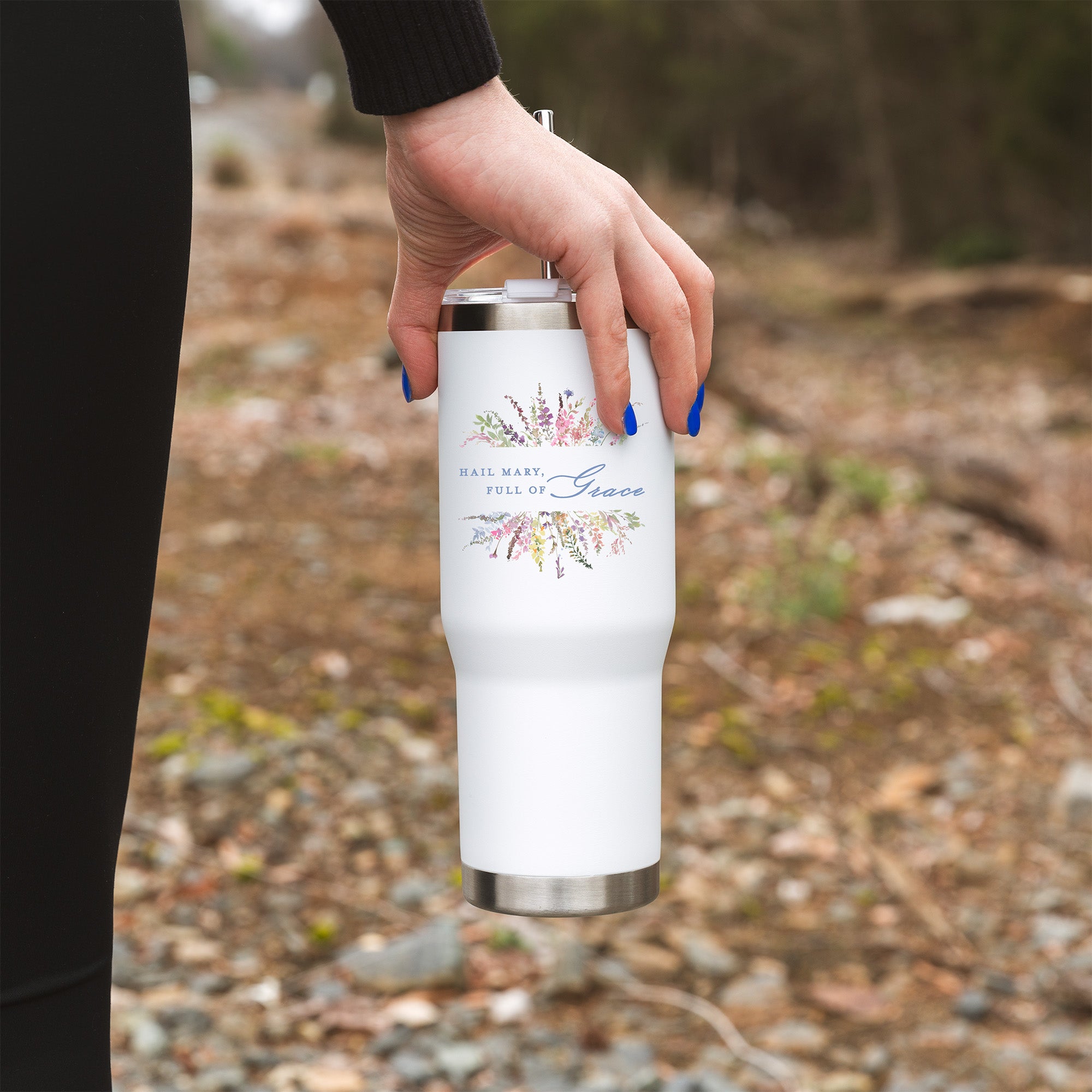 Personalized Floral Hail Mary Tumbler with Straw