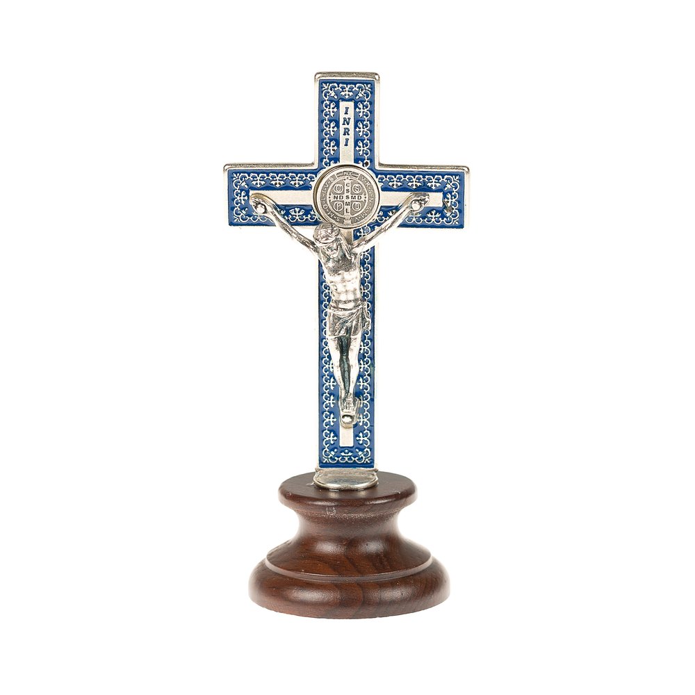 Standing Blue St. Benedict Crucifix - 3.75