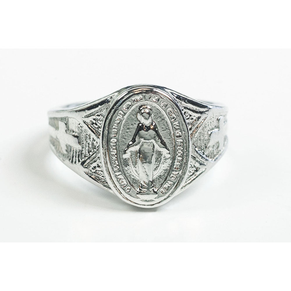 Sterling Silver Men's Miraculous Medal Signet Ring