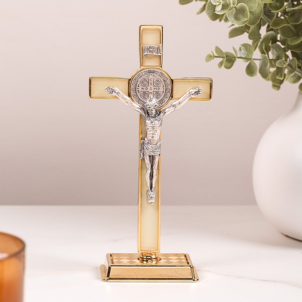 Gold & Silver Standing St. Benedict Crucifix - 8.3" x 3.5"
